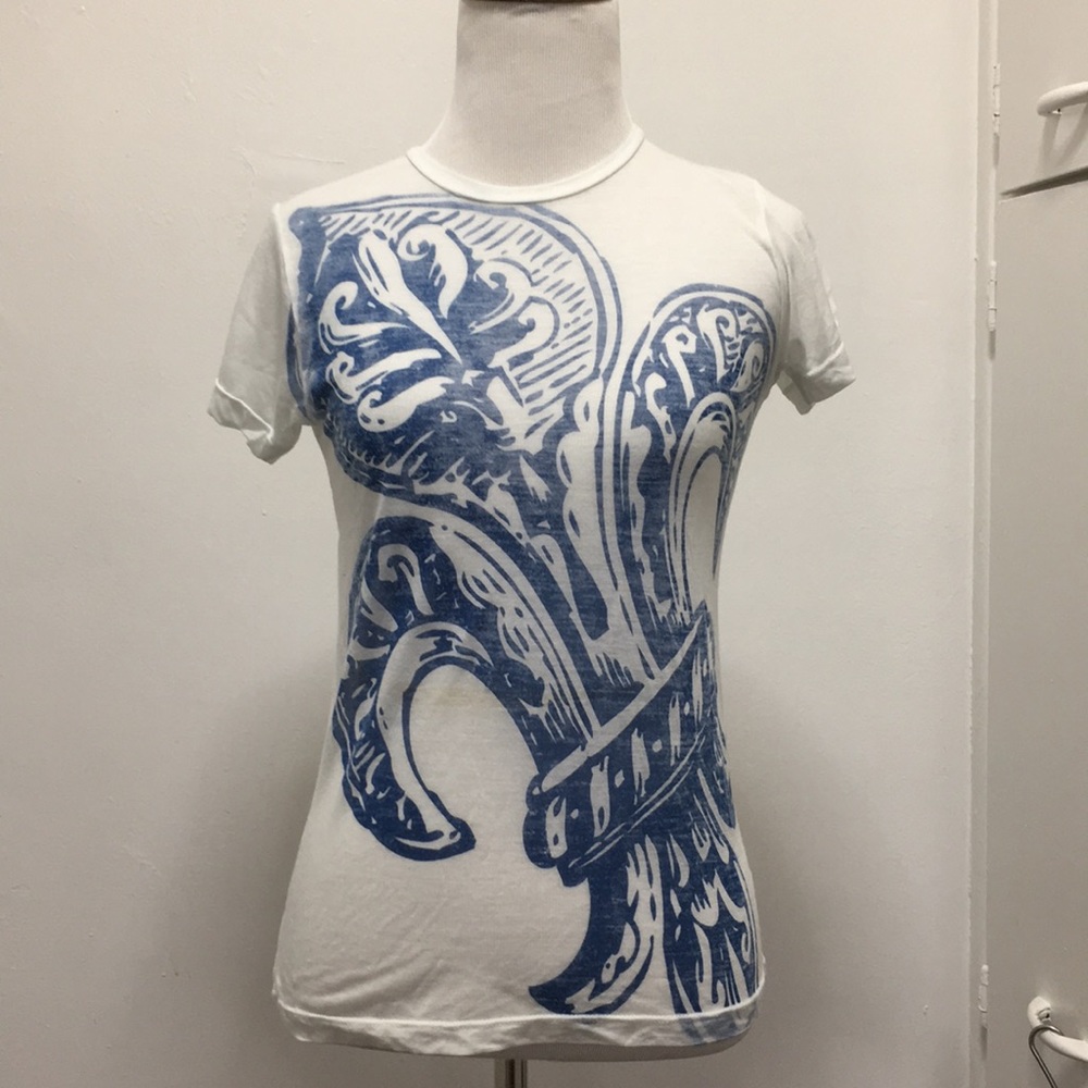 Semi sheer soft tee inside out print navy thin XS - Picture 2 of 8
